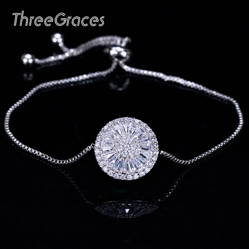 3 цвета модные браслеты ThreeGraces из звеньев цепи белые зеленые синие CZ круглые