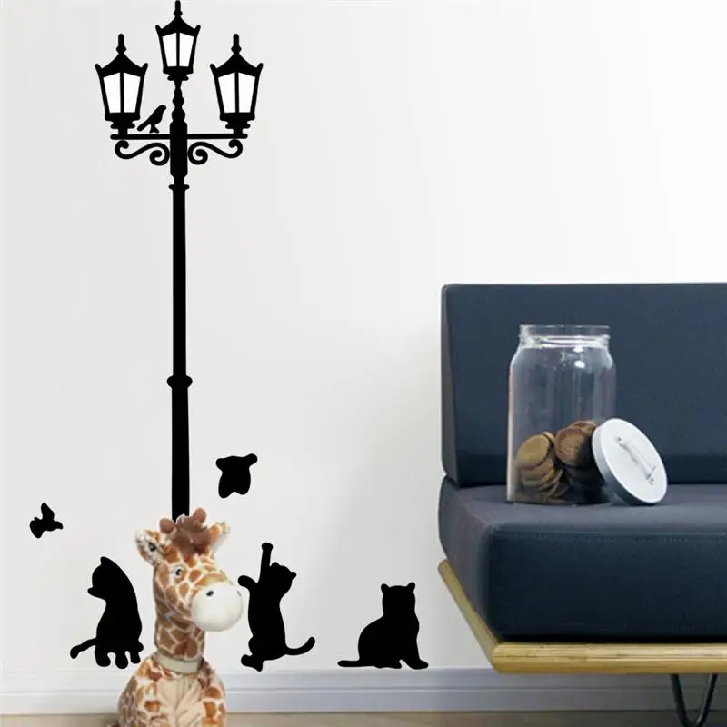 

Cute Cat Playing Around Lamppost Wall Stickers Home Decorations Diy Animals Kitten Decals Kids Room Wall Mural Art Pvc Posters