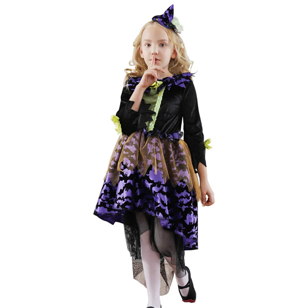 Хэллоуин ведьма костюм для девочек забавное асимметричное фиолетовое платье