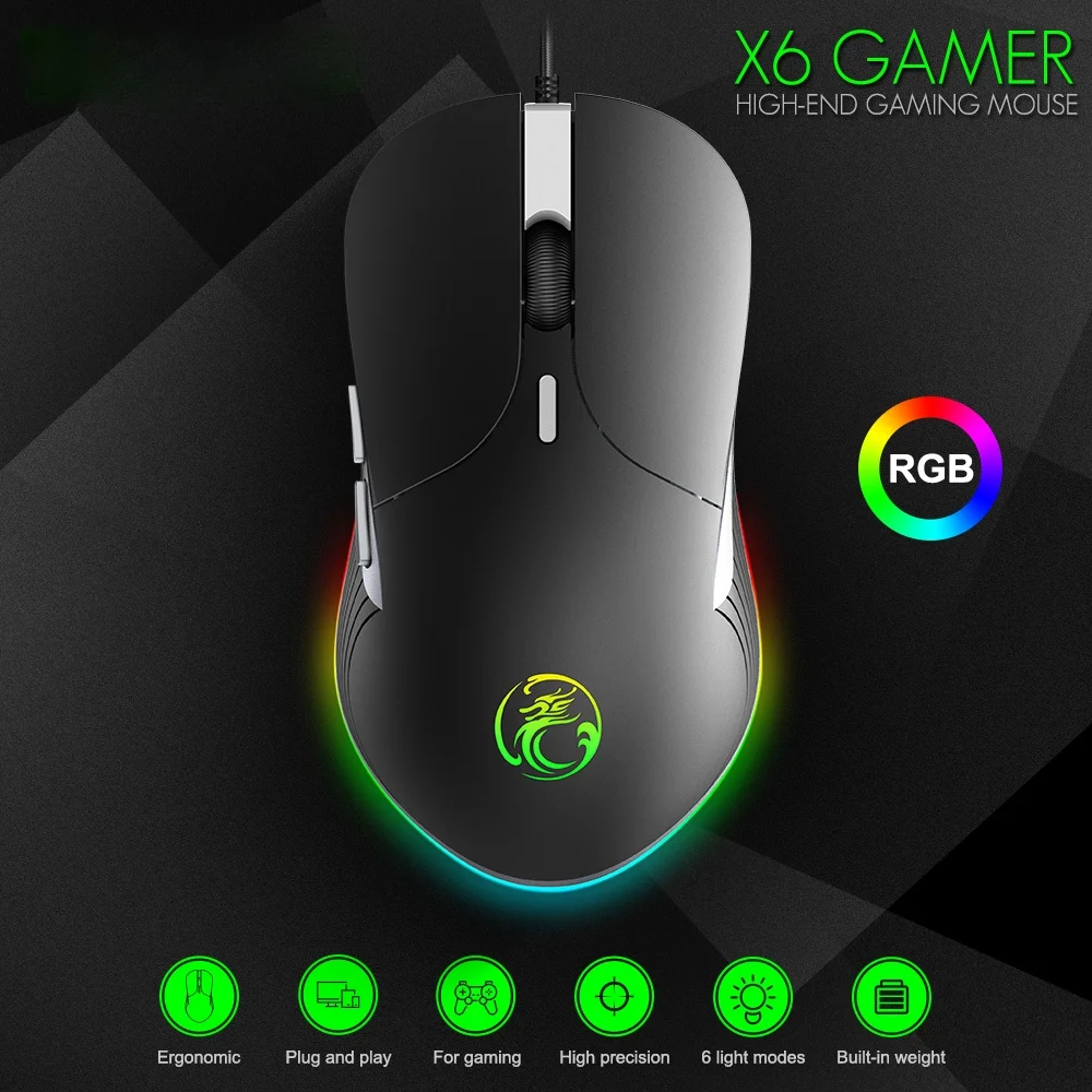 

X6 High configuration USB Wired Gaming Mouse Computer Gamer 6400 DPI Optical Mice for Laptop PC Game Mouse upgrade X7