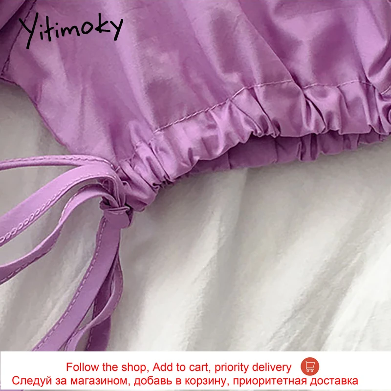 

Yitimoky Lace Up Loose Dresses Women Folds Bandage V-Neck Spring Summer 2021 Korean Office Lady Empire A-Line New Midi Dress