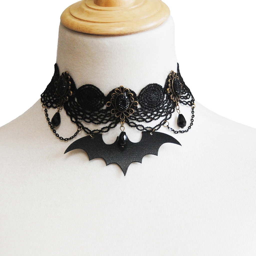 Готическое Черное кружево Хэллоуин летучая мышь ошейник ожерелье Женские
