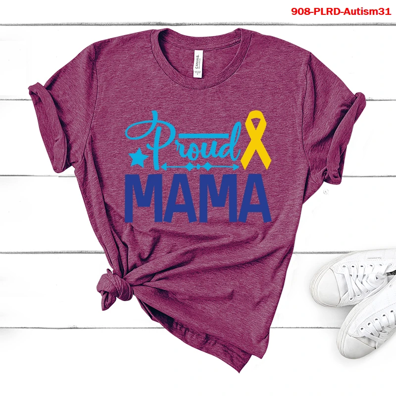 

Plus Size Tshirt Proud Mama Letter Print T Shirt Casual T-Shirt O Neck Short Sleeve Tee Summer Women Autism TShirt Harajuku Tops