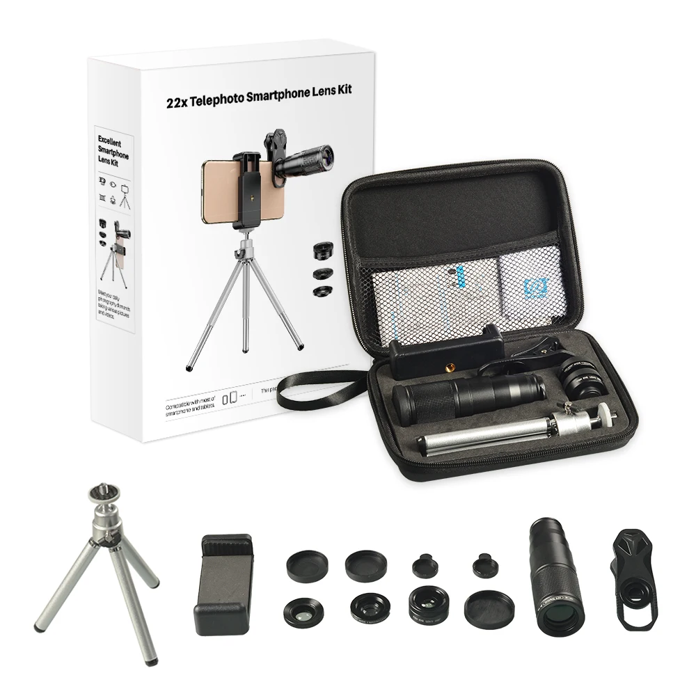 

TOKOHANSUN New 4in1 22X Telescope zoom Lens Macro Wide Fisheye Lens HD Phone Camera Lens Kit With Tripod for iPhone Samsung