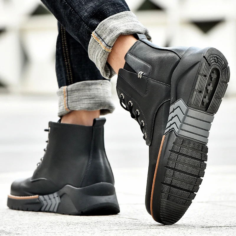 Высокие ботинки Кожаные Мужская обувь Обувь увеличивающая рост в британском