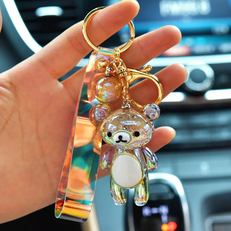 Брелок в виде медведя Радужный брелок зыбучего песка акриловый для ключей