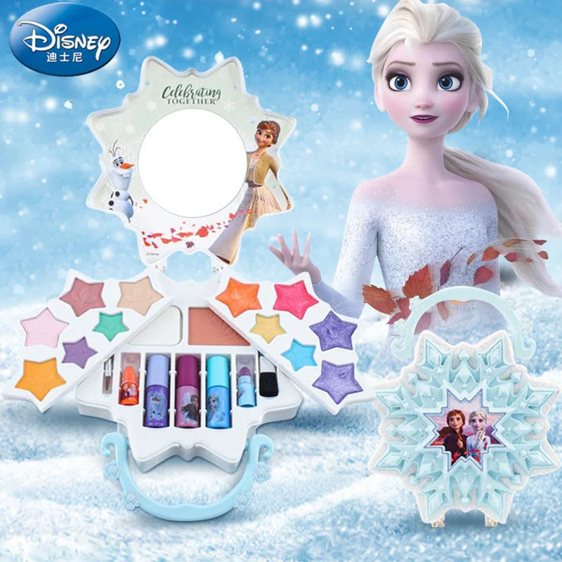 New Disney princess  girls frozen 2 elsa  anna Suitcase snowflake Makeup set kids Beauty pretend play Gift  toy