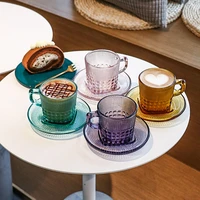european retro glass cup luxury exquisite primary color coffee mug simple milk breakfast afternoon tea cups saucers set