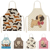 bulldog dachshund pug dog printed kitchen apron for woman cotton linen bib 5365cm home cooking baking cleaning tool wq0037