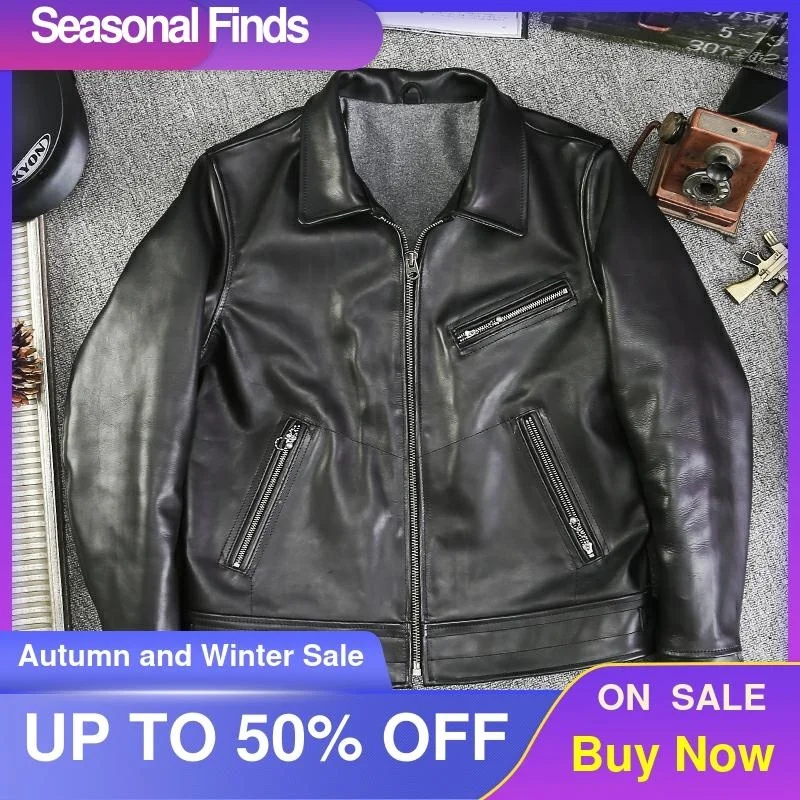 

Black 2021 Genuine Leather Jacket Men Japan Casual Style Plus Size 4XL Real Natural Cowhide Autumn Slim Fit Short Coat