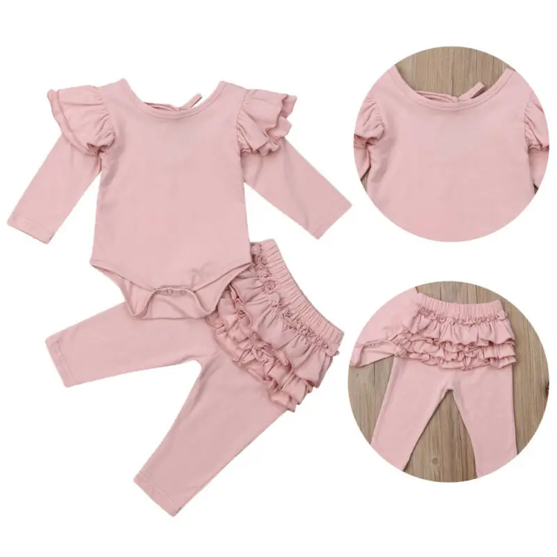 Весенне осенняя одежда с оборками для новорожденных девочек 2 предмета