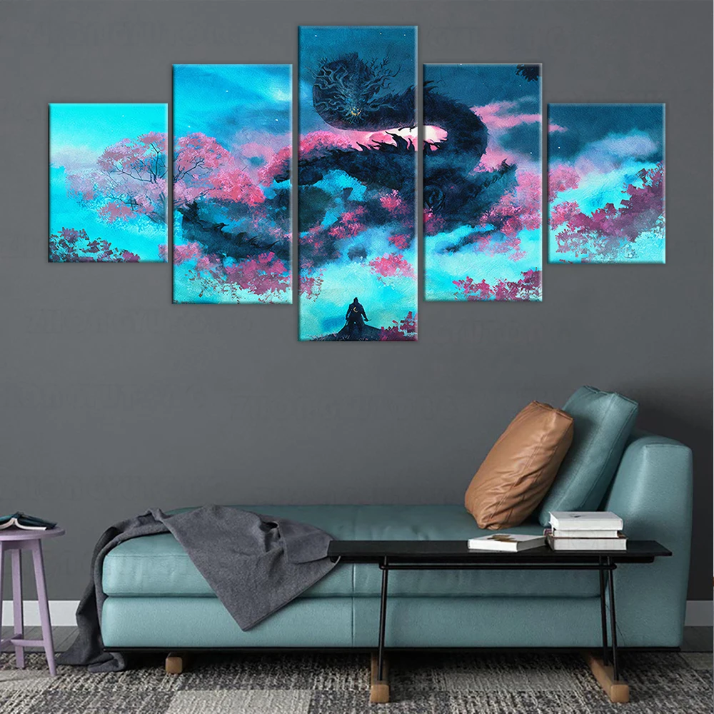 Холст искусство стен 5 шт. SEKIRO: Тени умирают дважды картины видеоигр для гостиной -