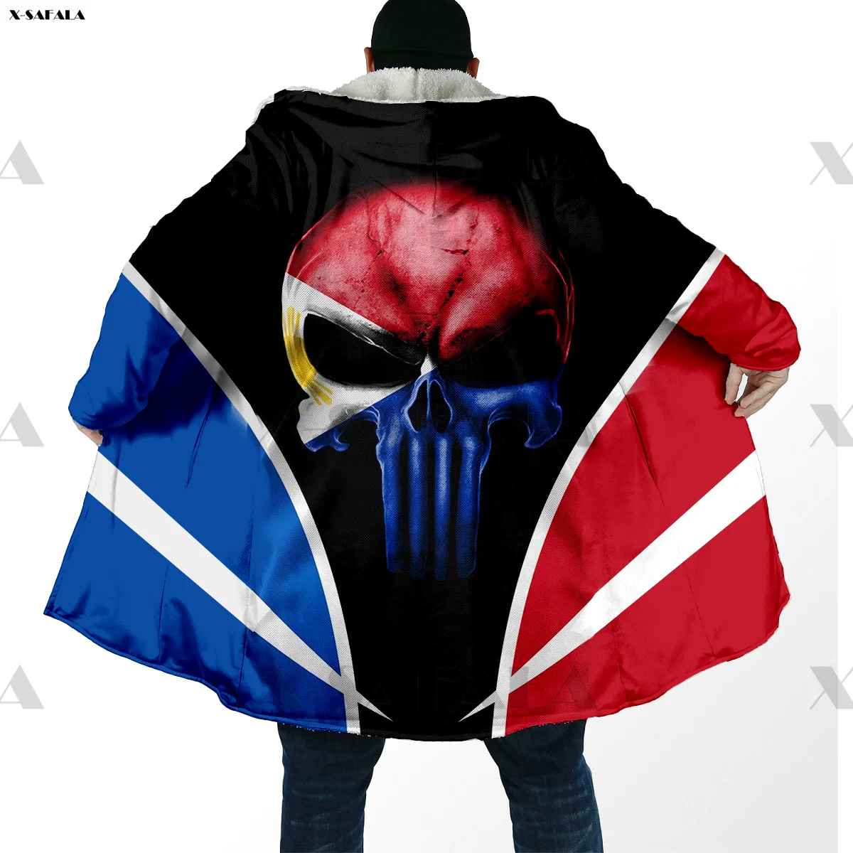 

Puerto Rico Skull Country Flag 3D Printed Hoodie Long Duffle Topcoat Hooded Blanket Cloak Thick Jacket Cotton Cashmere Fleece