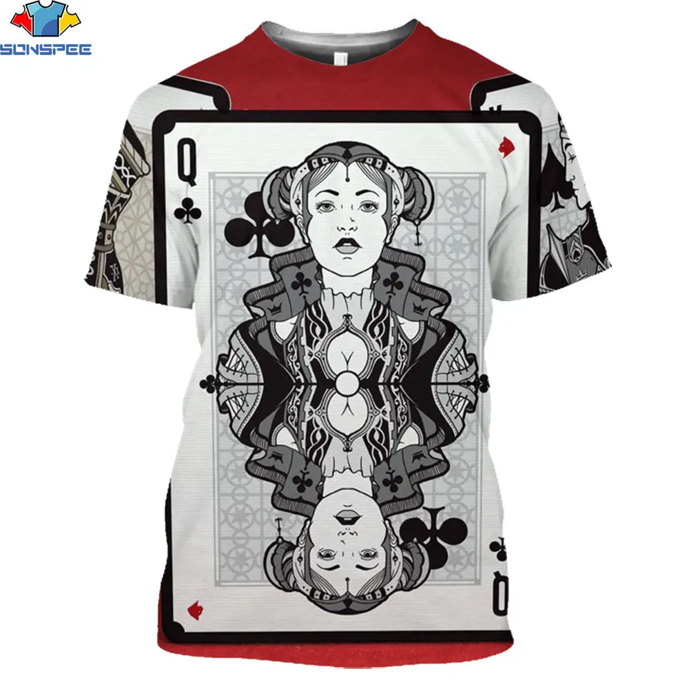 

SONSPEE 3D Playing Cards Black And White T-shirt 2021 Summer Unisex Casual Short Sleeve Men 3D Style Street Wear Pullover Tops