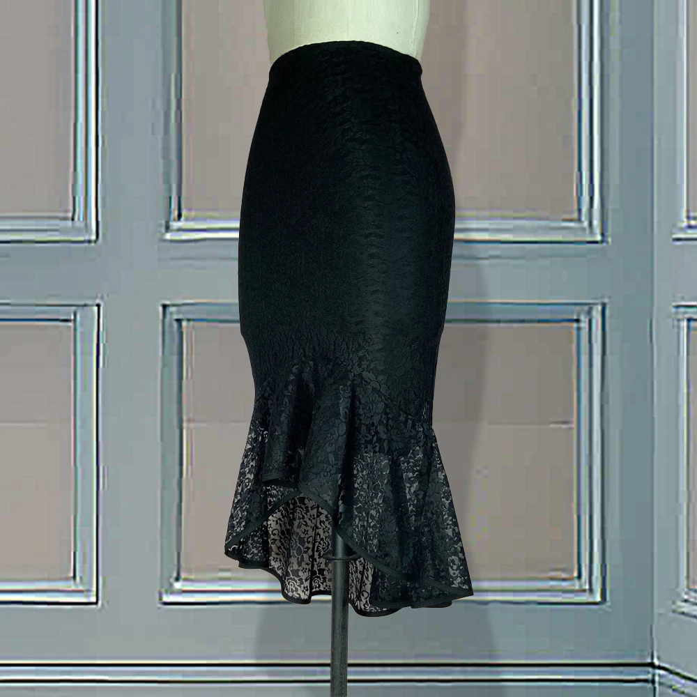 

Women Spring Summer Lace Slim Skirt Sexy Mermaid Bodycon Black Omighty Skirts Elegant Lady Office Wear Wedding Party Dropshippig