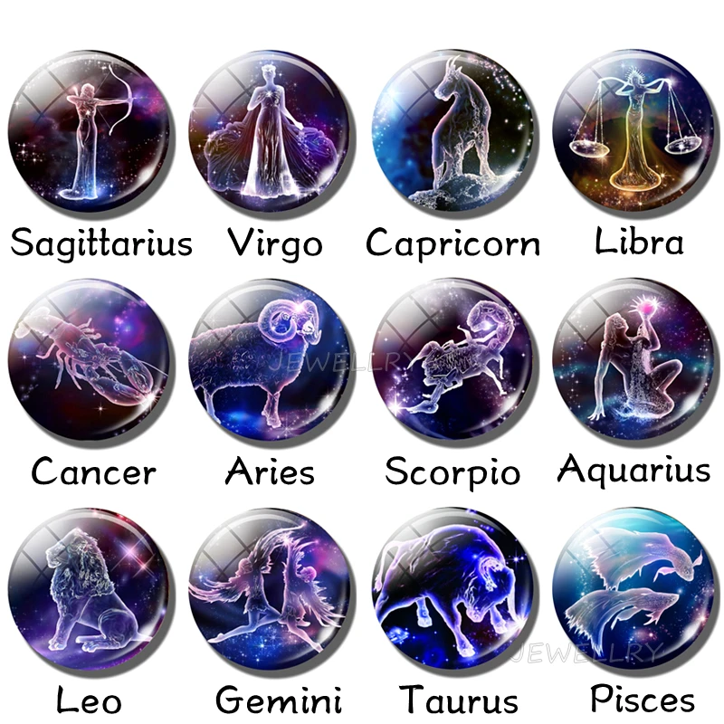 

Luminous 12 Zodiac Signs Necklace Glass Dome Pendant Constellations Fashion Jewelry Women Glow In The Dark Birthday Gift