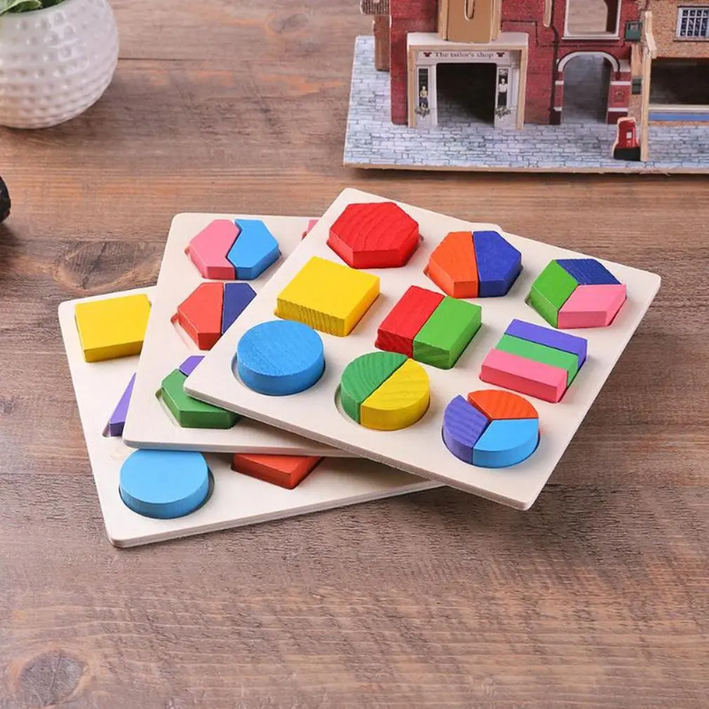 

Wooden Geometric Shapes Puzzle Sorting Math Bricks Preschool Learning Educational Game Baby Toddler Children Toys