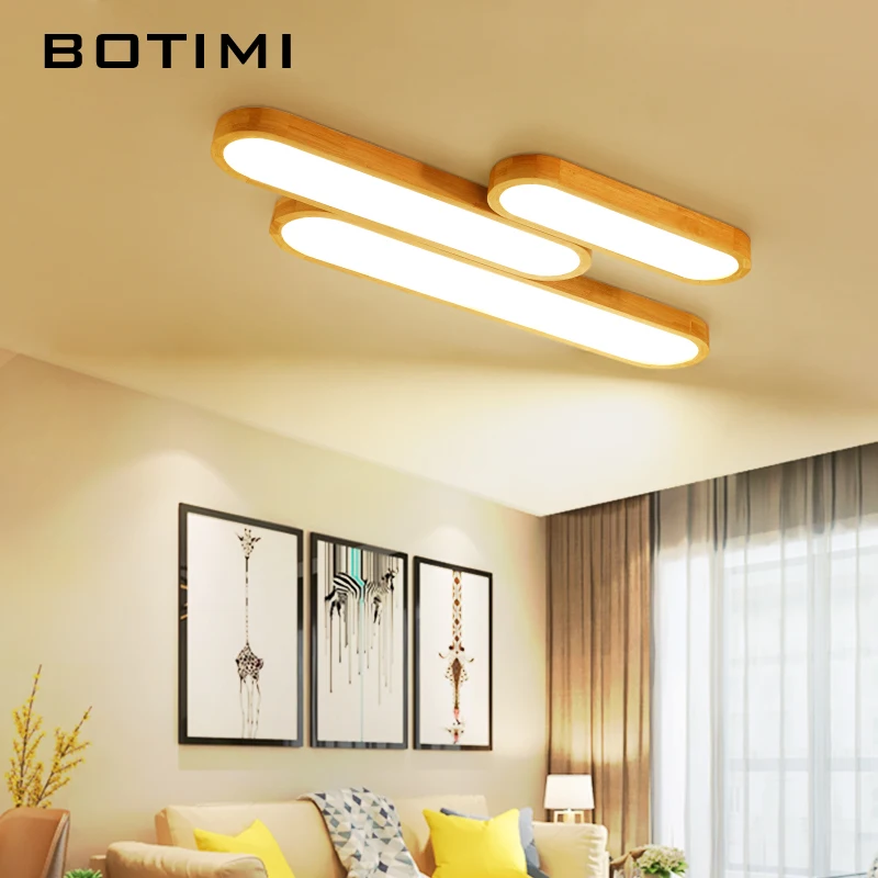 BOTIMI 220V светодиодный потолочный светильник s с длинным деревянным абажуром для гостиной, поверхностный монтаж, потолочный светильник, светильник для коридора