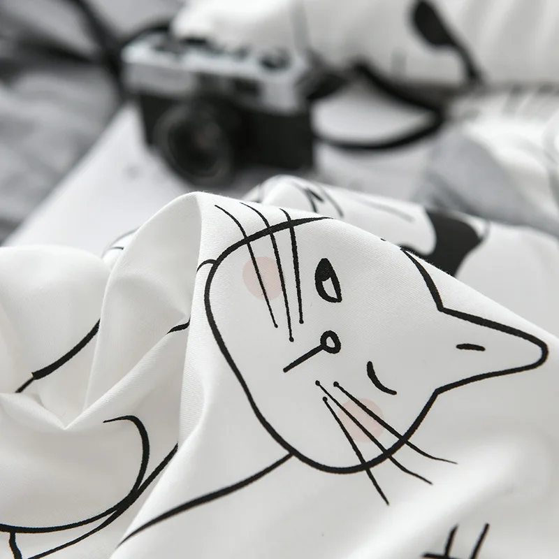 Комплект постельного белья с рисунком кота из мультфильма, Хлопковое одеяло Kawaii, Комплект постельного белья s для женщин и девочек, двуспальные простыни и наволочки