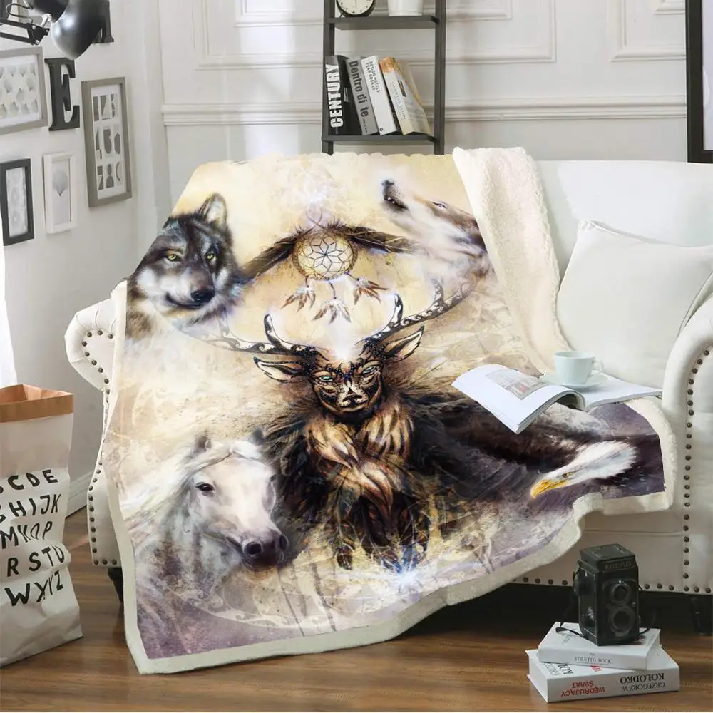 Color-1 Antelope печать шерстяное одеяло волк одеяло с лошадью Ловец снов коралловый диван одеяло теплое постельное белье мальчик домашнее переносное одеяло - Цвет: Color-1