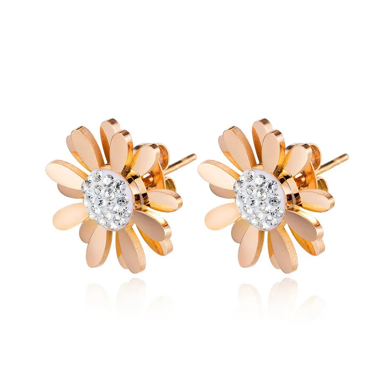 

POTCET Korea 2021 New Trendy Fashion Women's Golden Stainless Steel Flower Titanium Steel Earrings Free Shipping Jewelry
