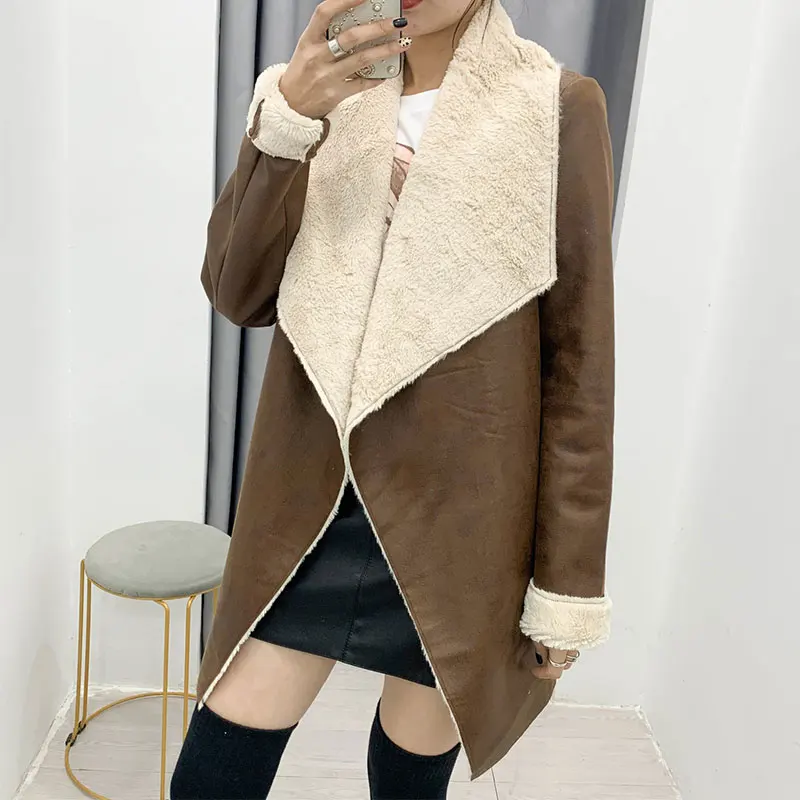 

Nlzgmsj Za Women Coat Jacket Loose Faux Leather Warm Overcoats With Fur Streetwear Female Casual PU Outerwears Autumn Spring New