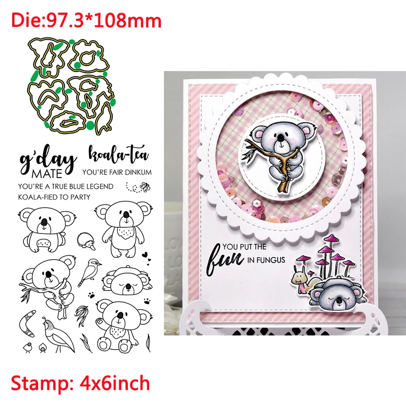 

Cute Koala Woodpecker Hedgehog Words Transparent Clear Silicone Stamp& Dies for DIY Scrapbooking/Photo Album Decor Card Making