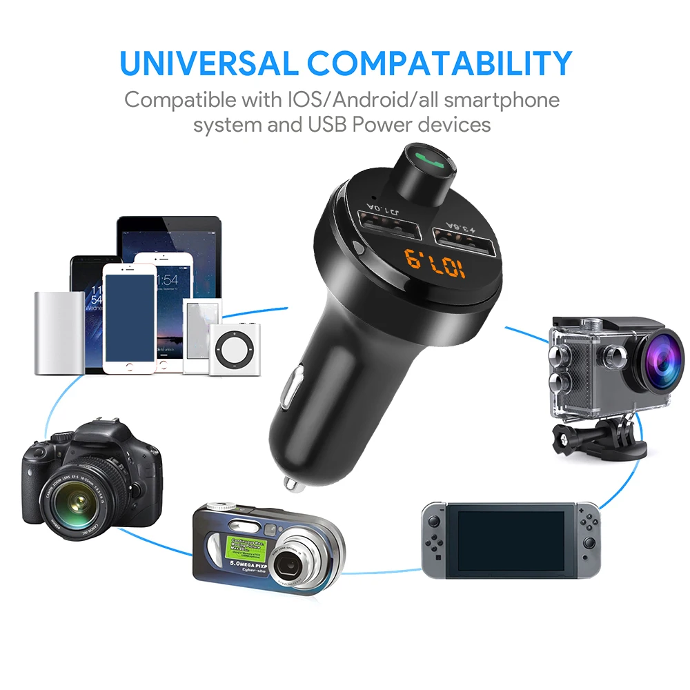 Автомобильный FM-передатчик Bluetooth 5 0 с двумя USB-портами и поддержкой быстрой