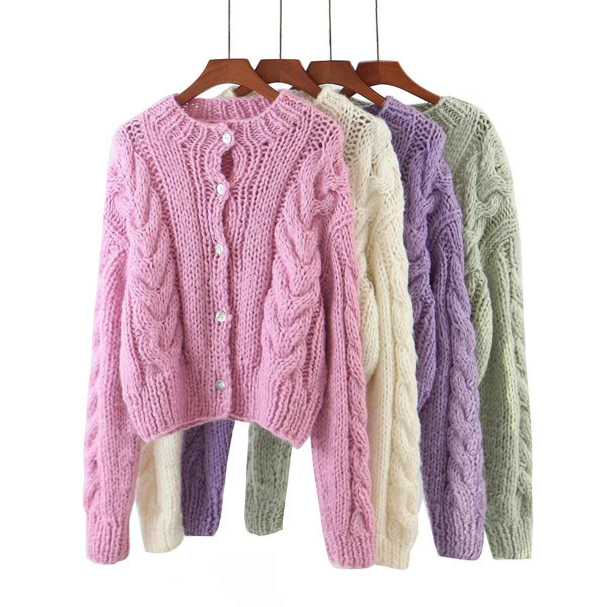 

Vintage sweater women kawaii pink cardigan knitted long sleeve cropped cardigan pink oversized sweater button up sweater white