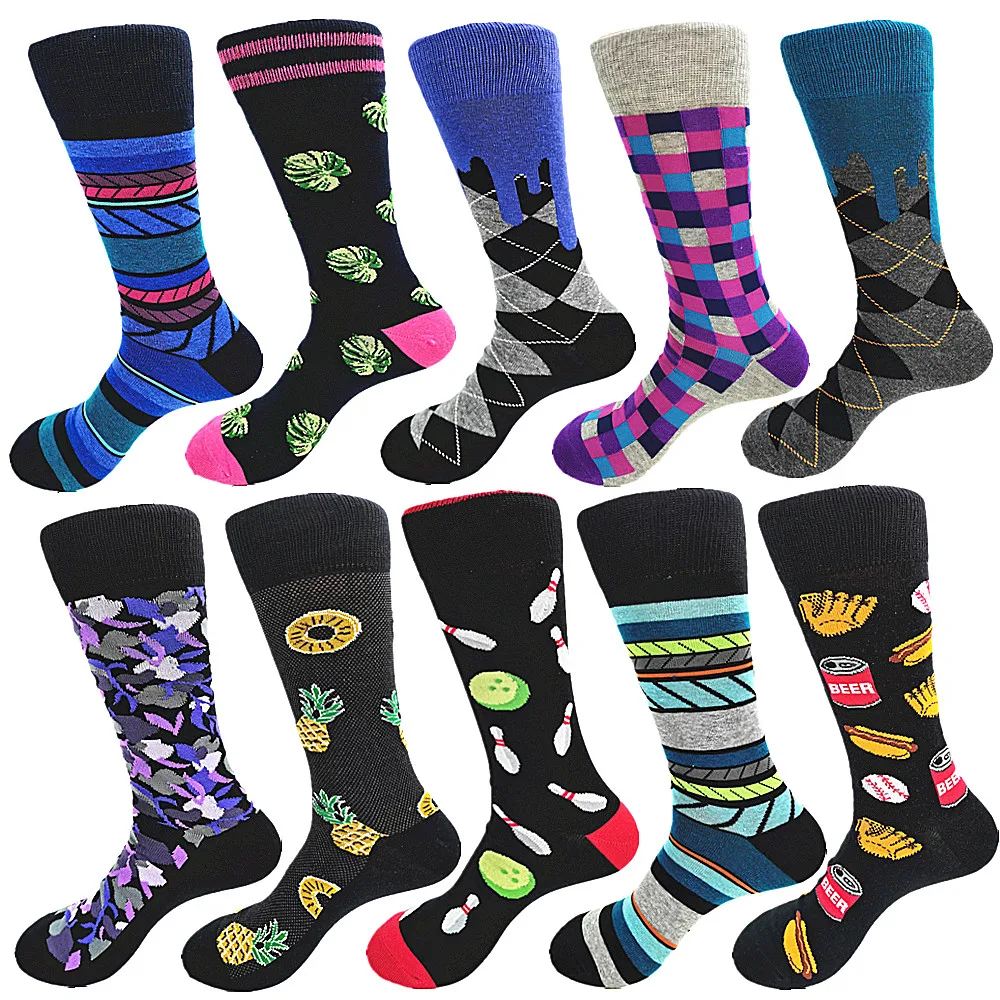 

High Quality Cotton Socks food Pattern Long Tube fruit avocado banana burger fries beer biscuit Pineapple Dress Socks