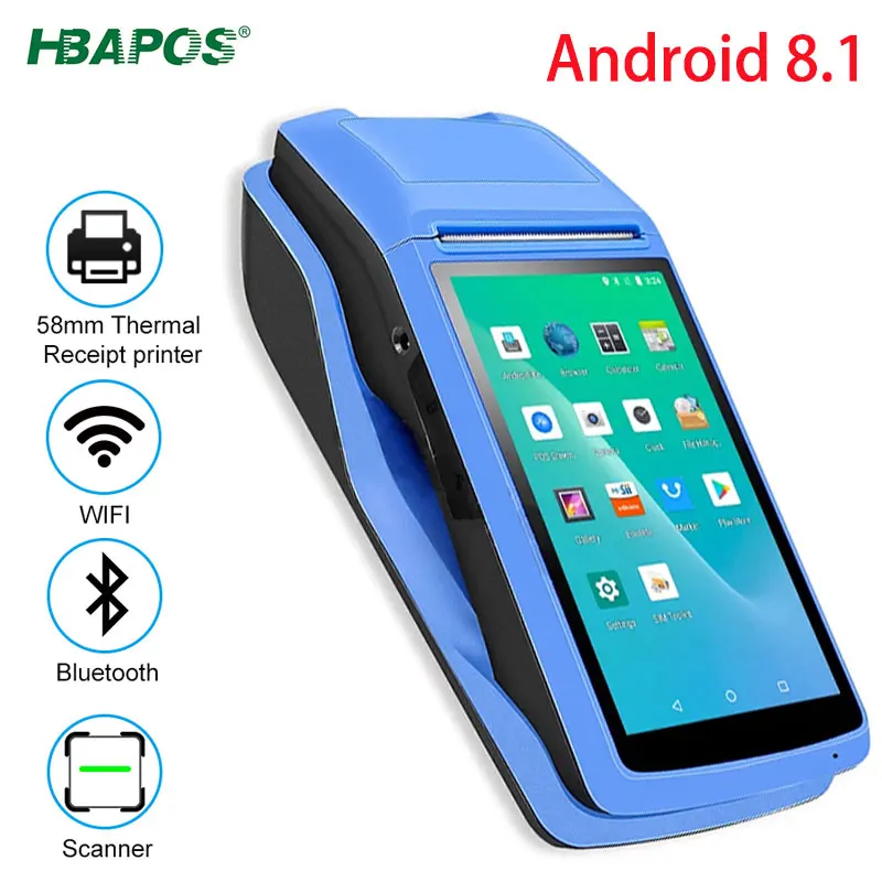 

Портативный POS-терминал HBAPOS, Встроенный термопринтер 58 мм, Bluetooth, Wi-Fi, Android