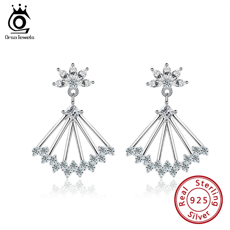 

ORSA JEWELS Real 925 Silver Irregular Drop Earrings Latest Top Grade CZ Romantic Drop Earring Fine Party Jewelry SE291