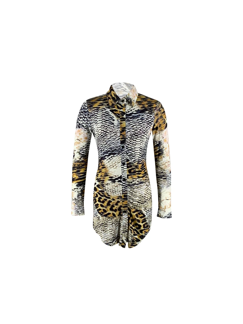 

Adogirl Snakeskin Leopard Print Shirt Dress 2020 Autumn Winter Women Fashion Sexy Turn Down Collar Mini Dresses Night Club