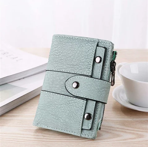 

Women's Pocket Wallet Short Zippered Solid Color Folding Multi-functional Personality PU Leather Clasp Card Bag