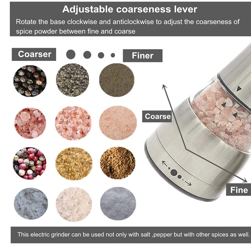 Мельница электрическая из нержавеющей стали для соли и перца светодиодный