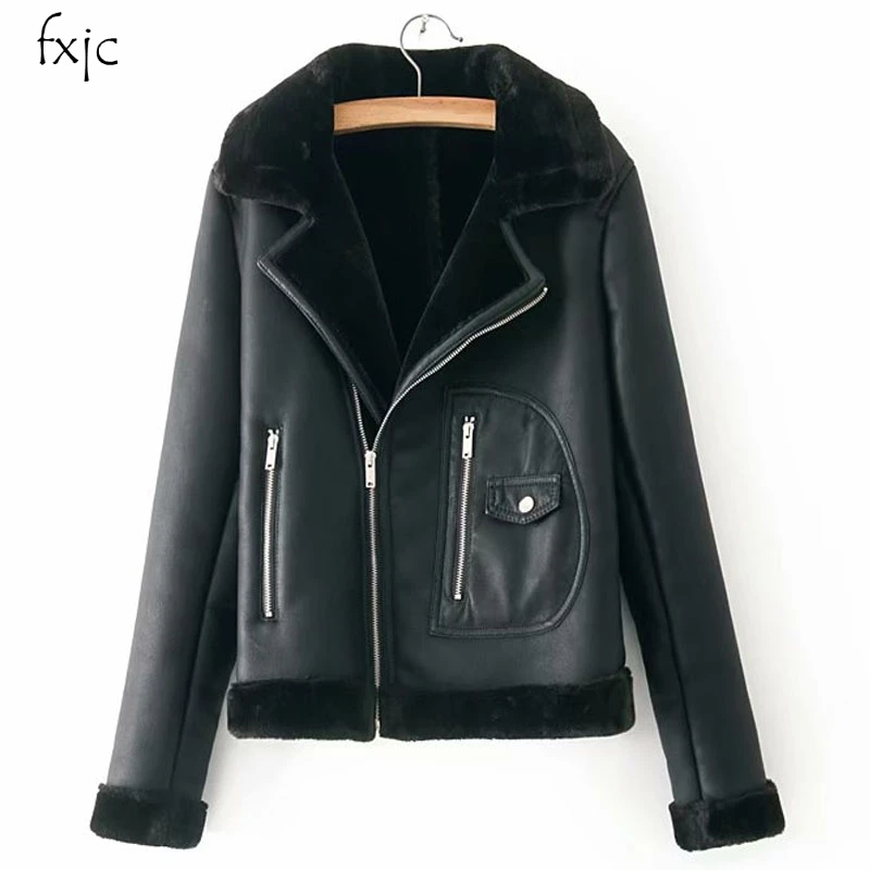 

Winter Women's Warm Lapel Long Sleeve PU Fur One-piece Coat 2019 Temperament Chinc Loose Thick Hair Liner Motorcycle Jacket