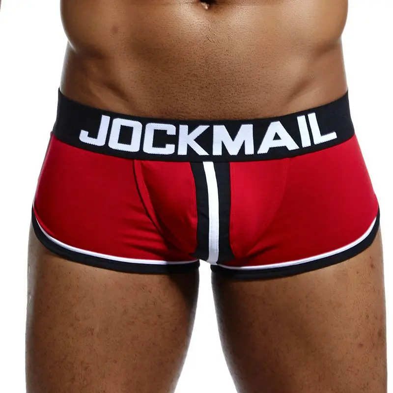 Красный JOCKMAIL фирменфирменное Мужское нижнее белье, боксеры, шорты для геев, с мешочком для пениса, cueca, боксеры, calzoncillos hombre, мужские боксеры, шорты, трусы для сна - Цвет: Красный