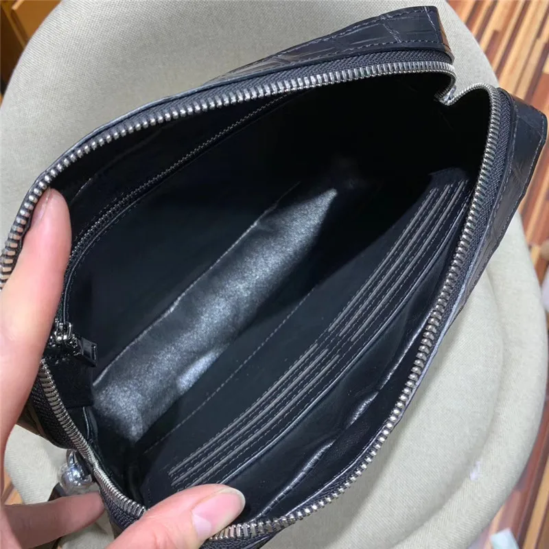 

Authentic Real Alligator Skin Zipper Closure Businessmen Wristlets Clutch Purse Exotic Crocodile Leather Male Large Card Bag