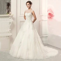 scoop neck button back tulle a line bridal dress applique lace wedding gowns cheap robe de mariage wedding gowns