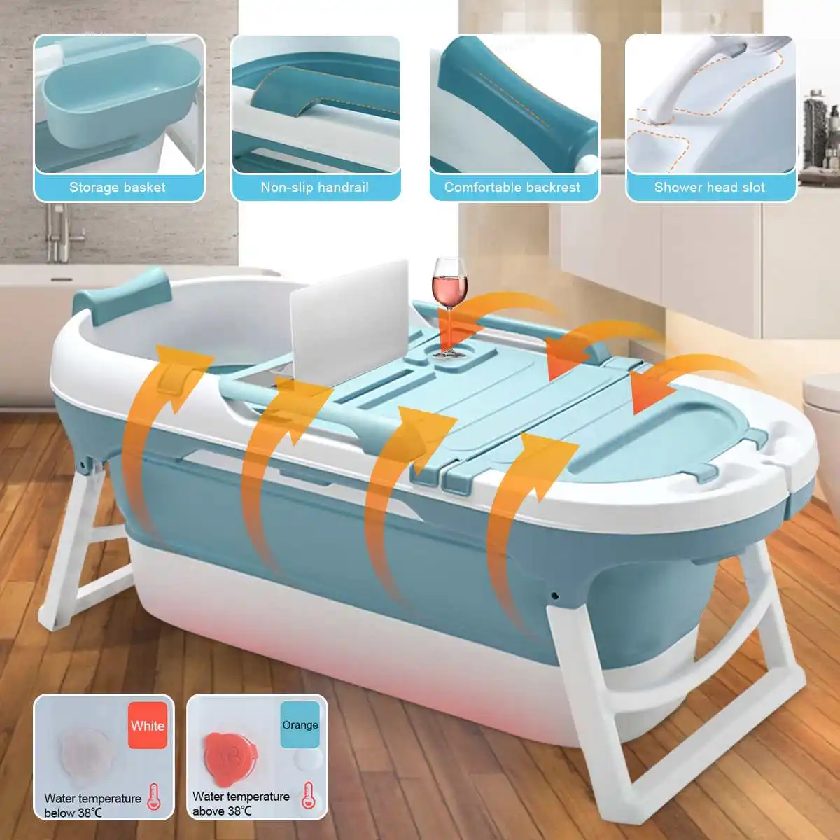 

140 см складная душевая ванна с крышкой для взрослых, детей, портативная ванна с сиденьем для душа, бытовая большая ванна