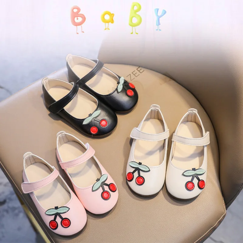 

New Toddlers Girls Cute Cherry Shoes Kids Pu Leather Shoes Princess Shoes Baby Single Shoe PInk Pink 2-13Y Flats Spring Autumn