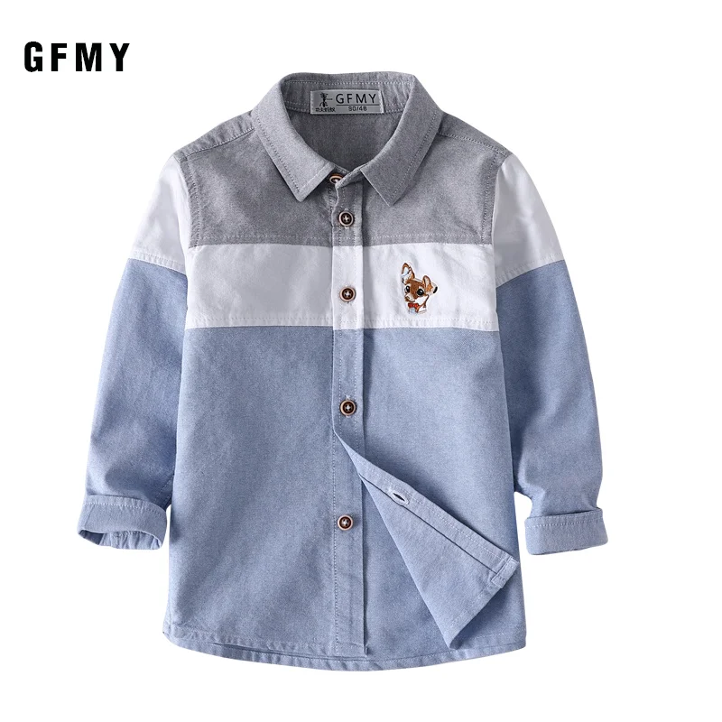 GFMY-Camiseta de algodón con estampado bordado para niños, camisa de manga larga, tejido Oxford, empalme, informal, 2020, primavera 100%, 3T-12T, 9012