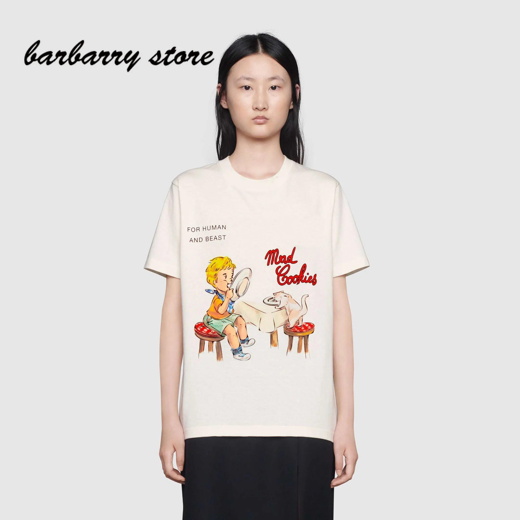 

2021 luxury brand fashion temperament women's short top versatile round neck cotton short sleeve casual loose pattern T-shirt