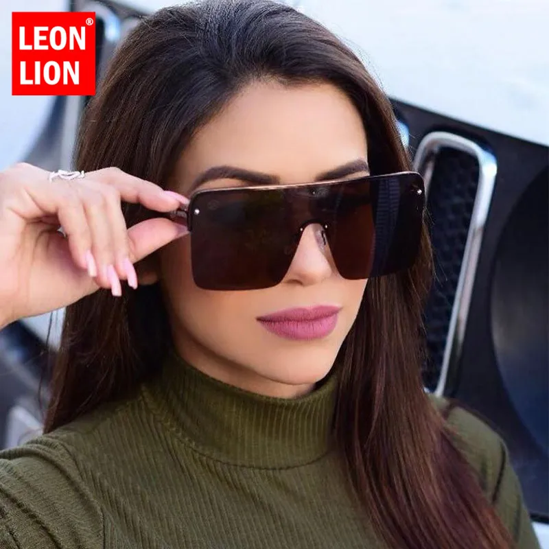 

LeonLion 2021 Oversized Sunglasses Women Rimless Sun Glasses Women Luxury Eyeglasses For Women/Men Vintage Oculos De Sol Gafas