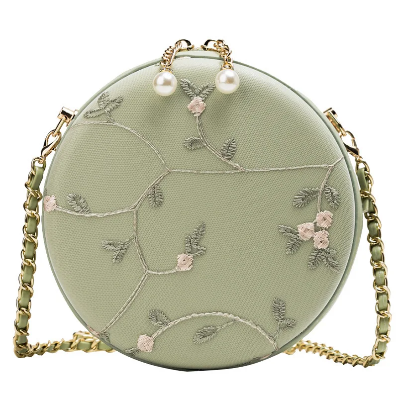 

Female Lace Circular Crossbody Bags For Women 2021 PU Leather Luxury Handbag Designer Small Ladies Sling Shoulder Messenger Bag