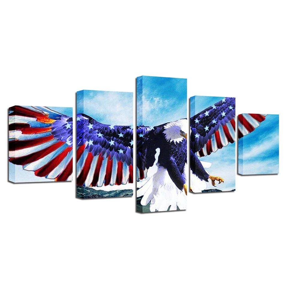 Картина с абстрактным рисунком голубого неба флагом США и орлом 5 шт. | Дом сад