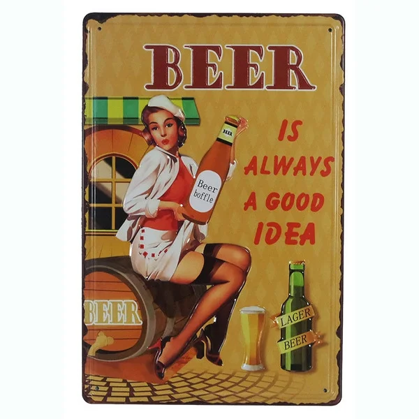 

Beer A Good Idea Vintage Tin Metal Signs Bar Decor Art Wall Poster