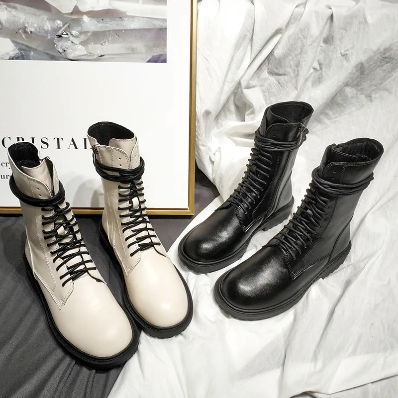 Теплая обувь Женские Ботинки Martin Брендовые зимние белые мотоботы с перекрестной