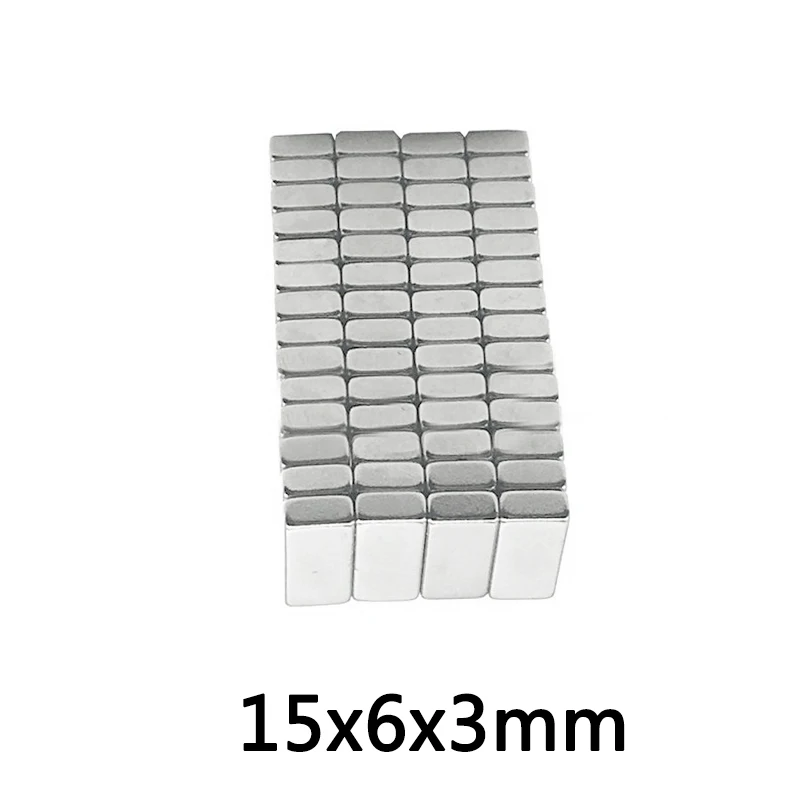 

50~200PCS 15x6x3mm N35 Strong Rare Earth Magnet Thick 3mm Block Rectangular Magnetic 15x6x3mm Permanent Neodymium Magnets 15*6*3