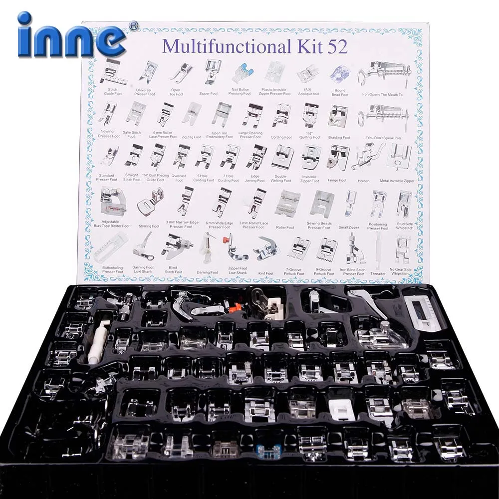 

INNE 16/32/52/62/72 Pcs Sewing Machine Accessories Presser Foot Supplies Household Kit Set With Box For Brother Singer Parts DIY